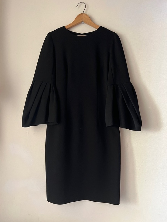 knee length dresses for ladies Black Front Cutout Bell Sleeve Ribbed Maternity Midi Dress – PinkBlush main image 1